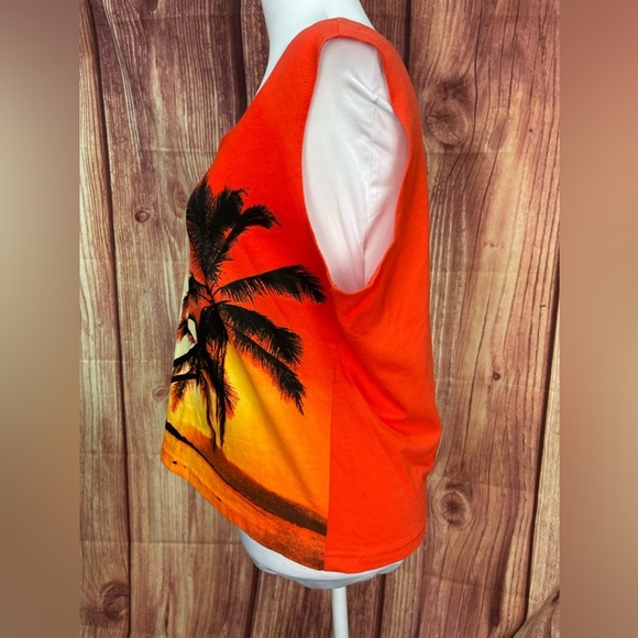 Catalina orange yellow black palm tree print cotton tank top size L 12/14 - Picture 4 of 10